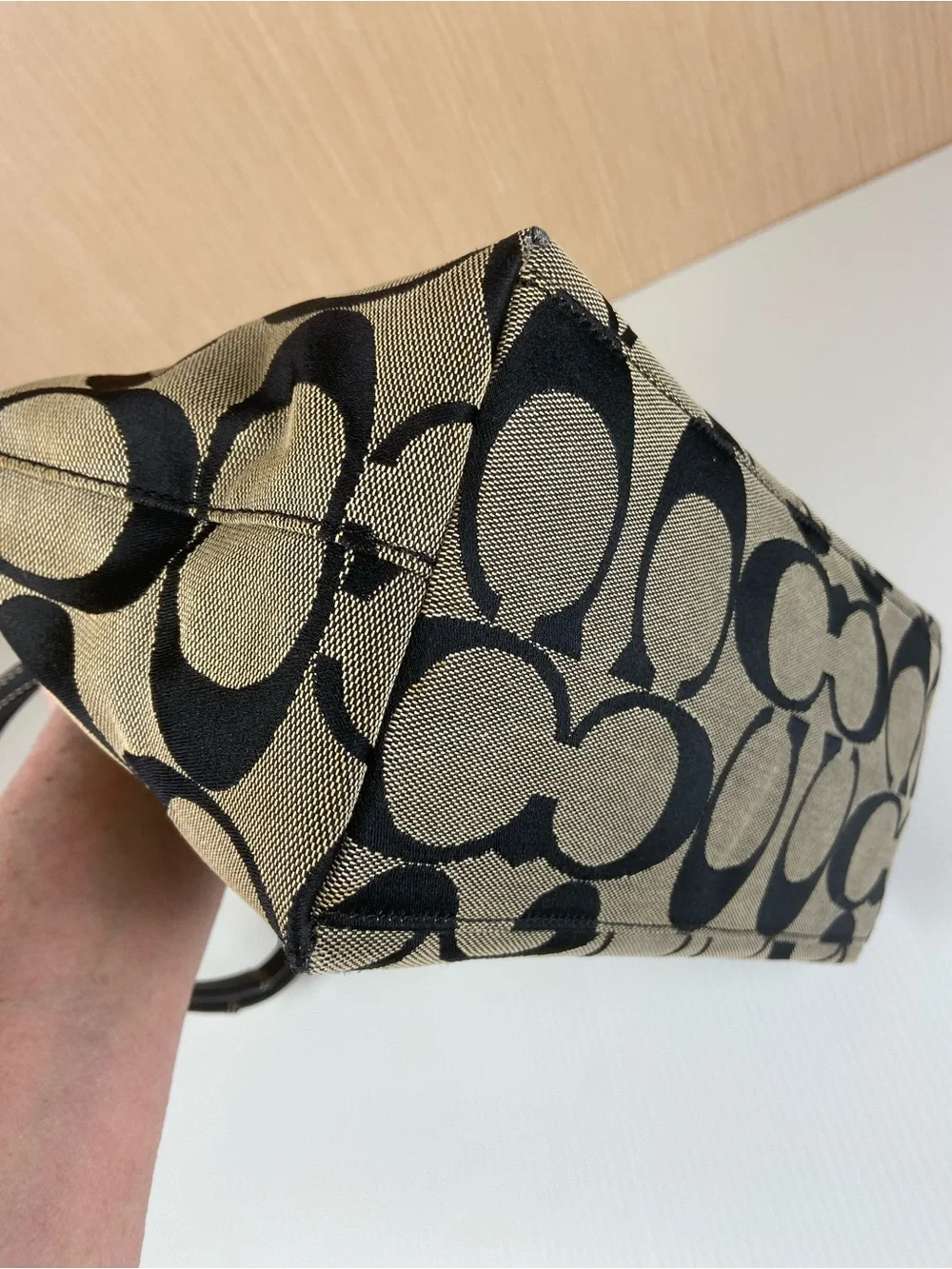 Coach 13705 Signature Gallery Tote Khaki Black Tattersall Plaid Shoulder Bag
